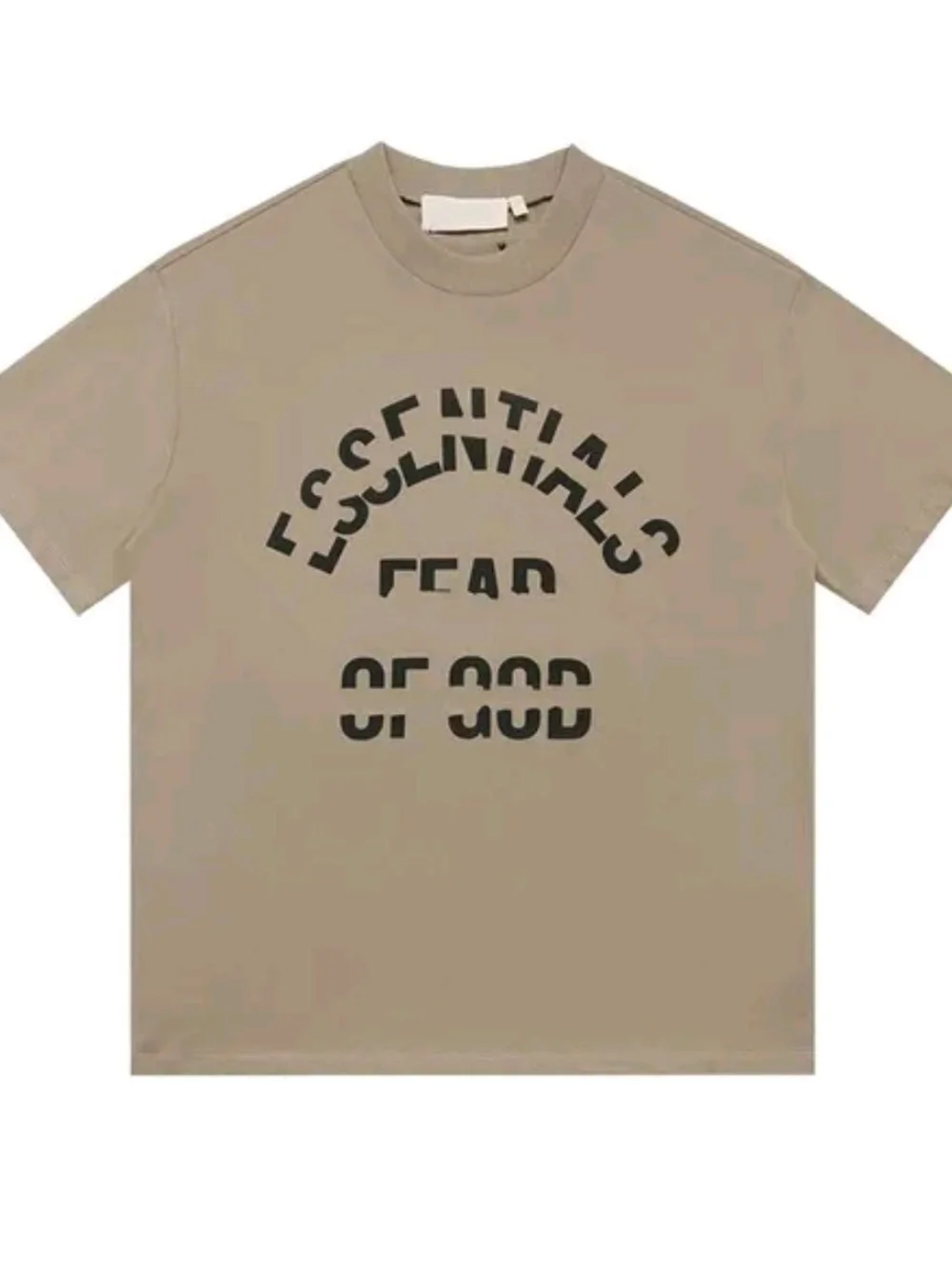 Fear of God Short Sleeve Tee in Taupe with Black Print